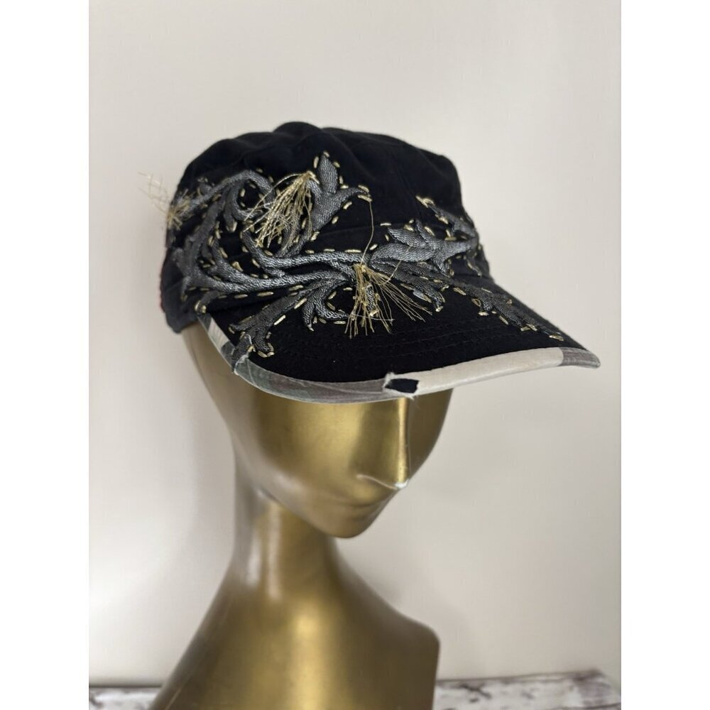 DREAM CONTROL Cadet Military Cap‎ Style Black Embroidery Silver Gold L/XL